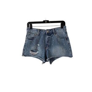 3/$20‎ 💥 Rue21 Studded Distressed Light Blue Denim Cutoff Jean Shorts Festival